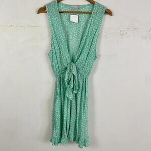TIARE HAWAII light green and white tie front mini dress sz S